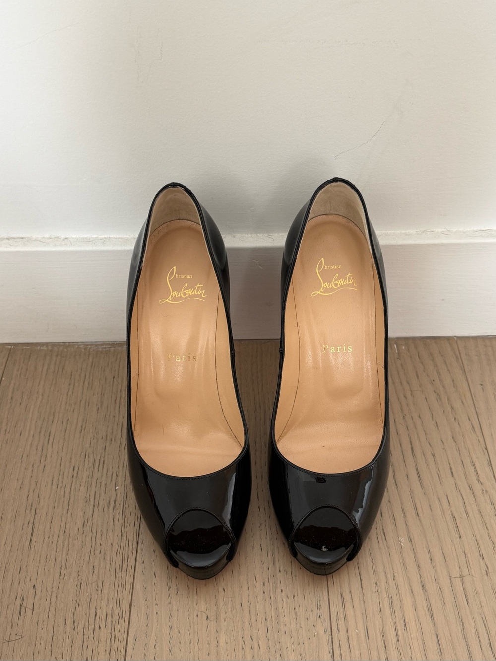 Christian Louboutin Black Patent 39 Now Very Prive Peep-Toe Heels 120mm